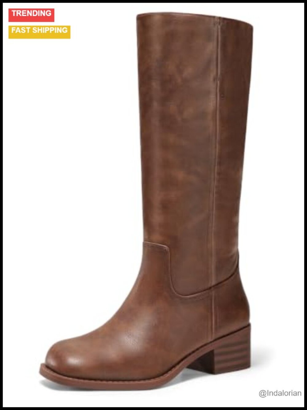 Coutgo Women's Knee High Boots Square Toe Chunky Block Heel Tall Faux Leather